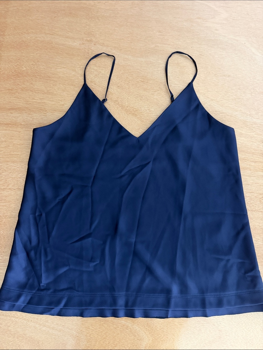 Carbon38 Navy V-Neck Adjustable Spaghetti Strap Satin Cami